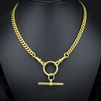 Antique 18ct Yellow Gold Curb Link Albert Watch Chain Necklace | 16"