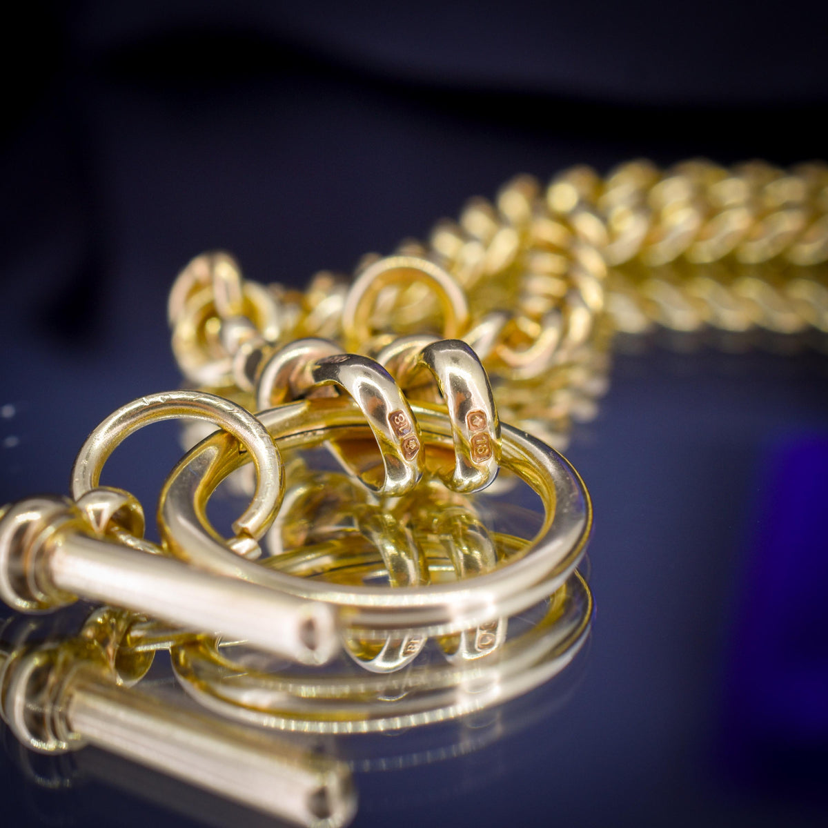 Antique 18ct Yellow Gold Curb Link Albert Watch Chain Necklace | 16"