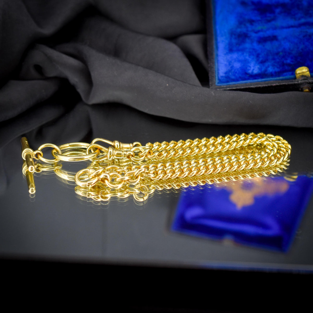 Antique 18ct Yellow Gold Curb Link Albert Watch Chain Necklace | 16"