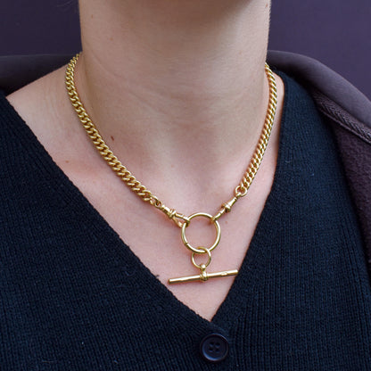 Antique 18ct Yellow Gold Curb Link Albert Watch Chain Necklace | 16"