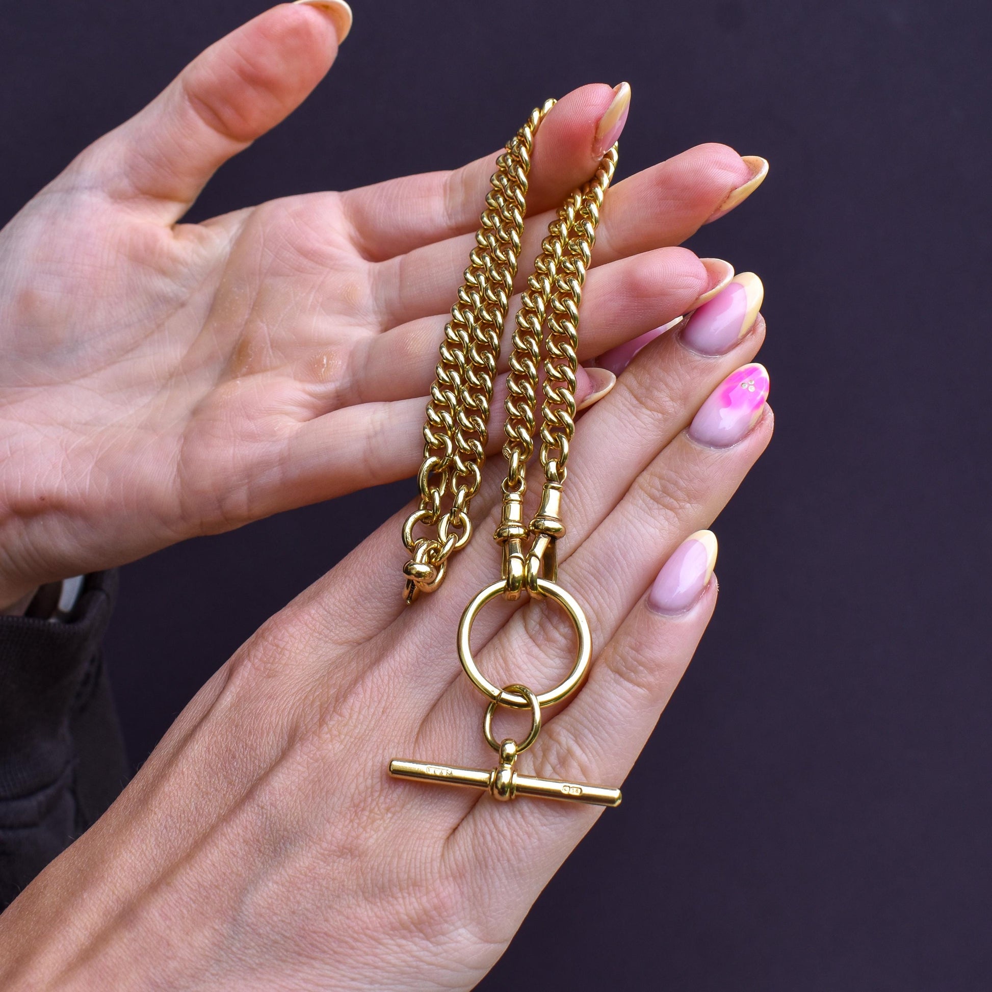 Antique 18ct Yellow Gold Curb Link Albert Watch Chain Necklace | 16"