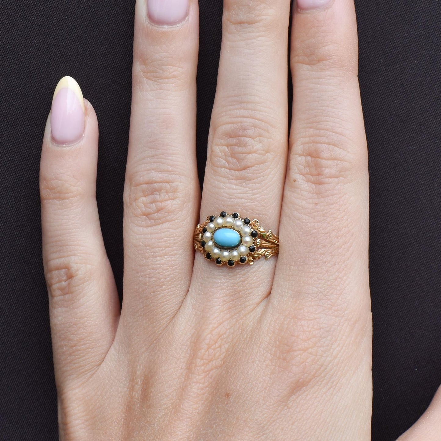 Antique '1824' Georgian Turquoise and Pearl 18ct Gold Mourning Ring