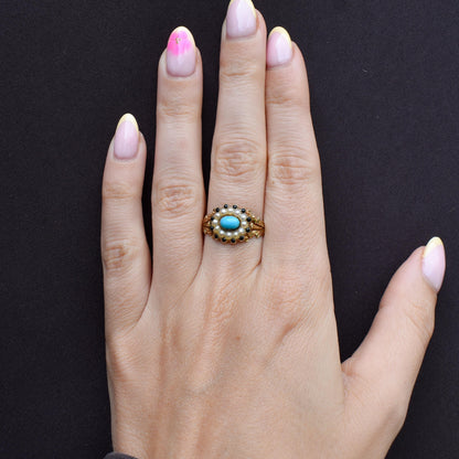 Antique '1824' Georgian Turquoise and Pearl 18ct Gold Mourning Ring