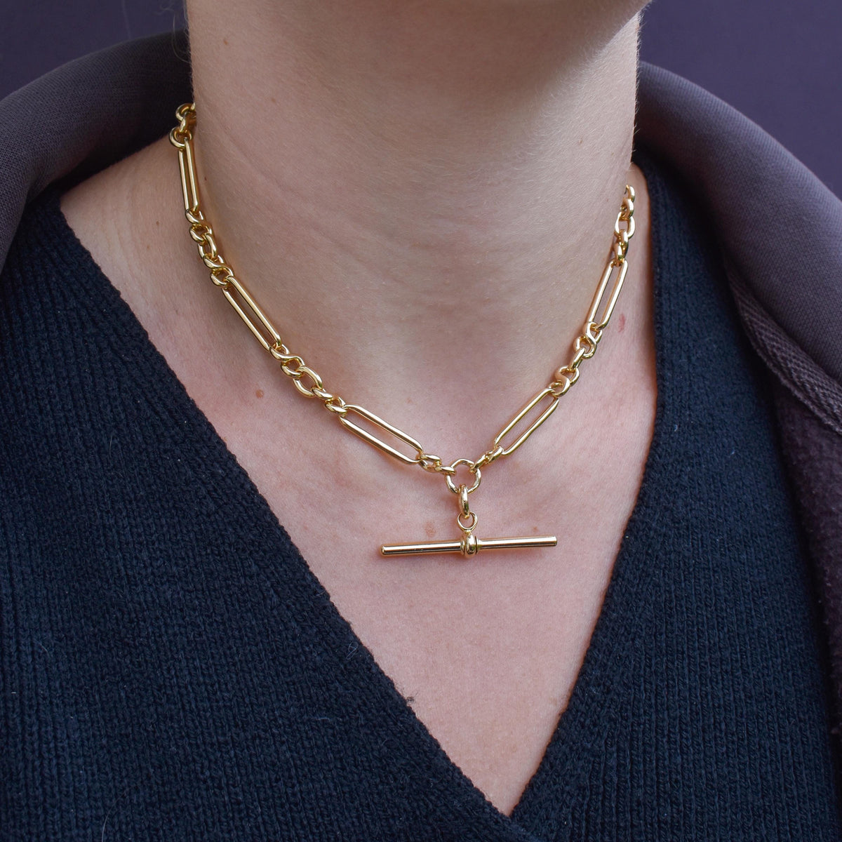 Antique 18ct Yellow Gold Trombone Watch Chain Necklace | 14.75"