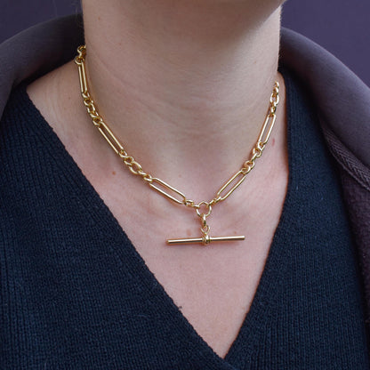 Antique 18ct Yellow Gold Trombone Watch Chain Necklace | 14.75"