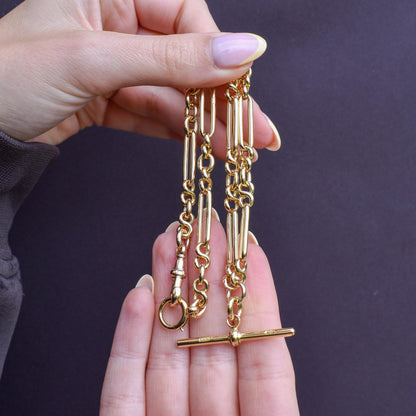 Antique 18ct Yellow Gold Trombone Watch Chain Necklace | 14.75"