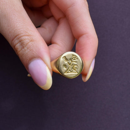 Vintage Heavy Scottish Thistle 18ct Yellow Gold Seal Signet Ring | 13.5g