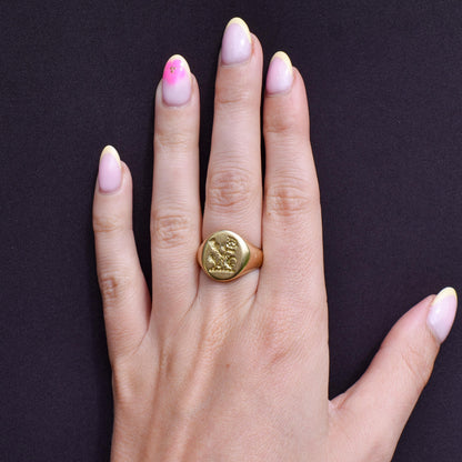 Vintage Heavy Scottish Thistle 18ct Yellow Gold Seal Signet Ring | 13.5g