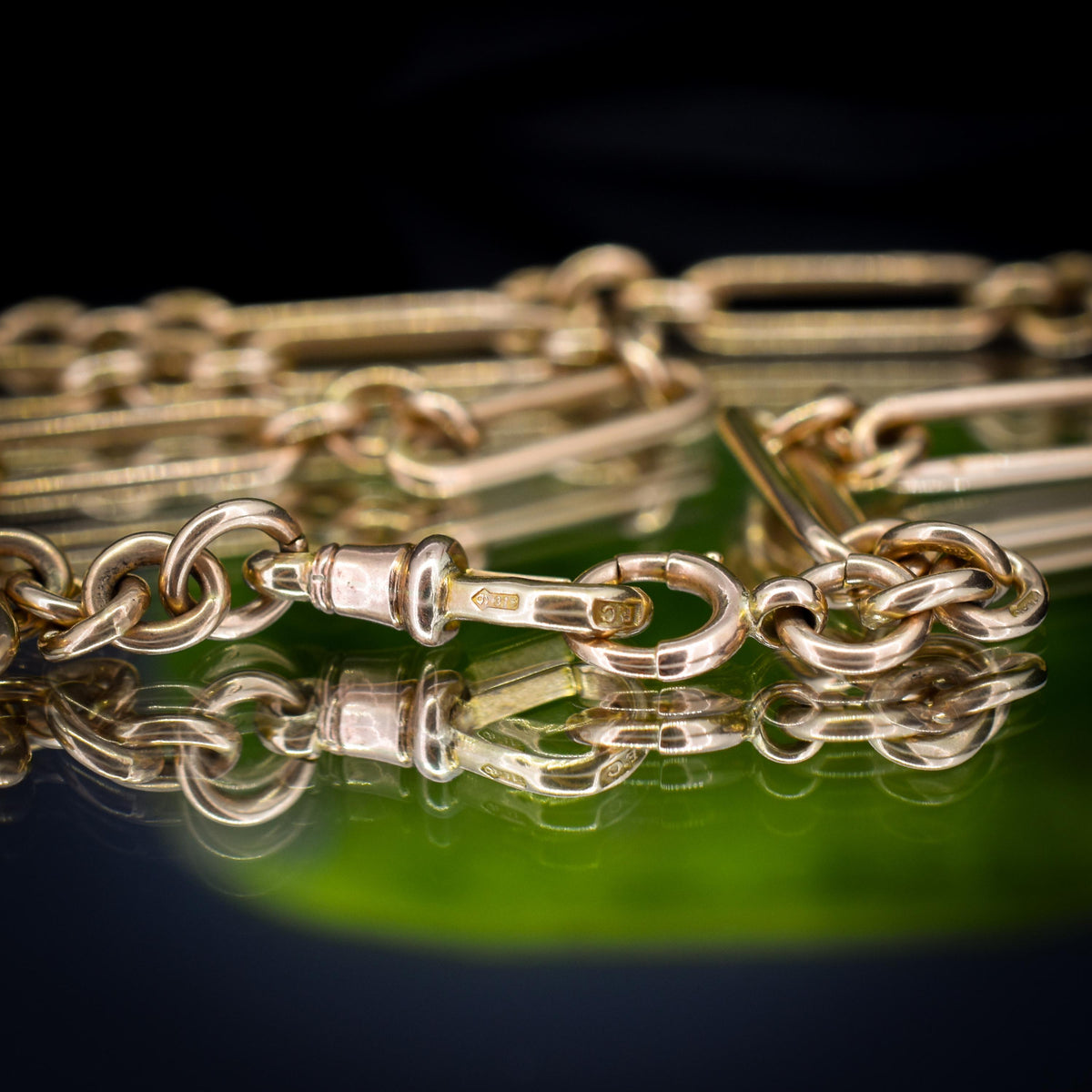 Art Deco '1929' 9ct Gold Trombone Paperlink Link Albert Watch Chain Necklace | 14.75"
