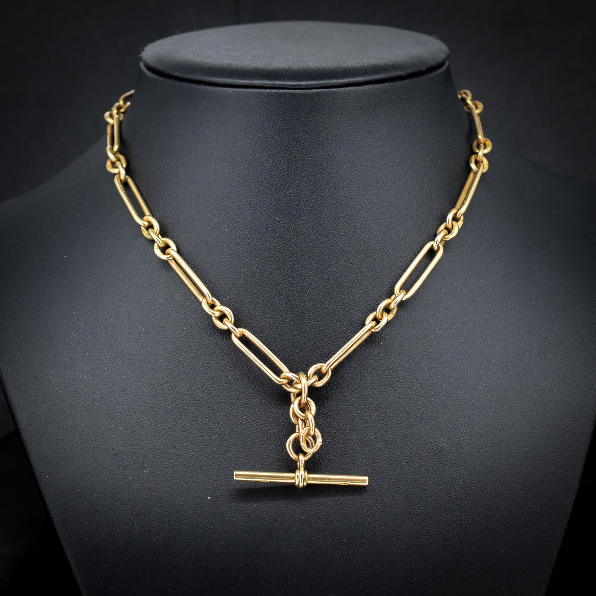 Art Deco '1929' 9ct Gold Trombone Paperlink Link Albert Watch Chain Necklace | 14.75"