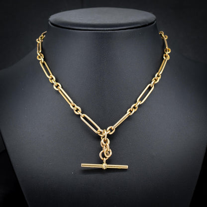 Art Deco '1929' 9ct Gold Trombone Paperlink Link Albert Watch Chain Necklace | 14.75"