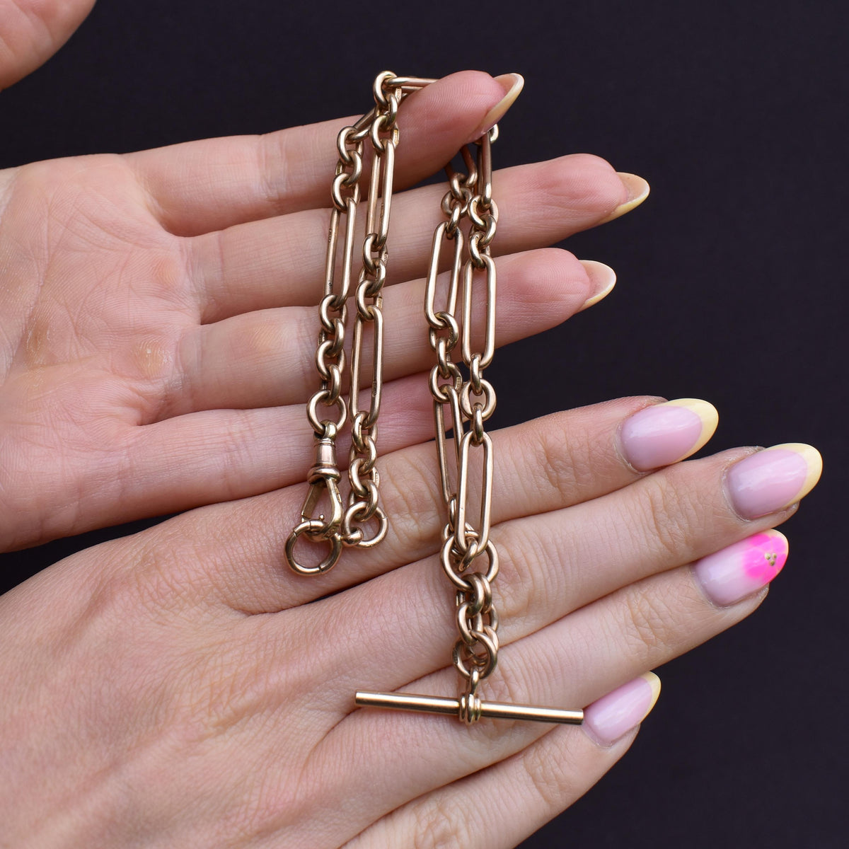 Art Deco '1929' 9ct Gold Trombone Paperlink Link Albert Watch Chain Necklace | 14.75"