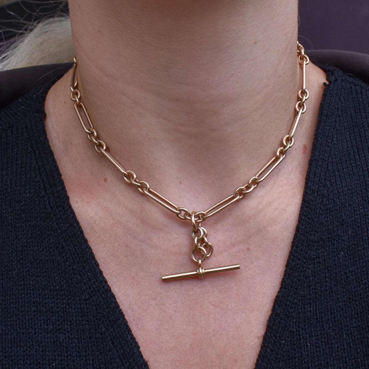 Art Deco '1929' 9ct Gold Trombone Paperlink Link Albert Watch Chain Necklace | 14.75"