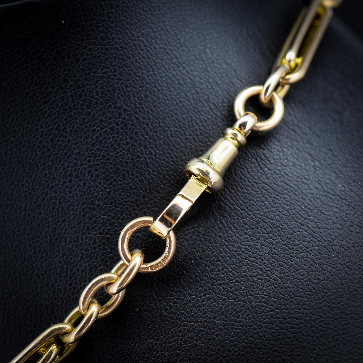 Vintage 10ct Yellow Gold Trombone and Oval Link Albert Chain Necklace | 14.75"