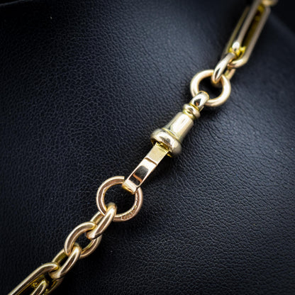 Vintage 10ct Yellow Gold Trombone and Oval Link Albert Chain Necklace | 14.75"