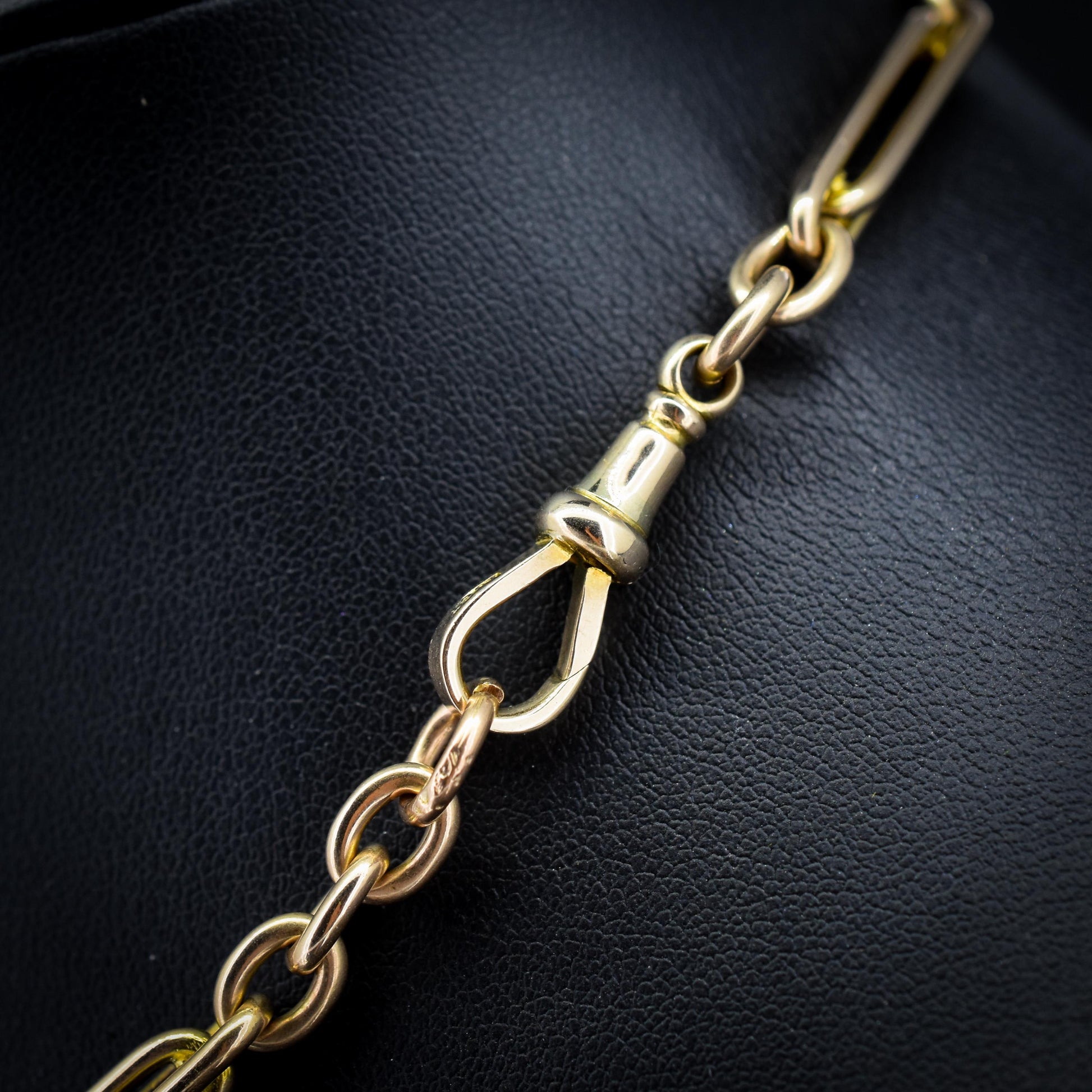 Vintage 10ct Yellow Gold Trombone and Oval Link Albert Chain Necklace | 14.75"