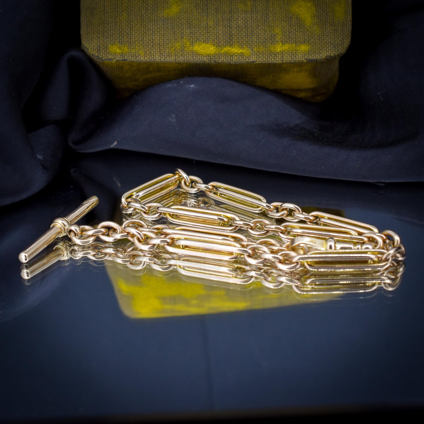 Vintage 10ct Yellow Gold Trombone and Oval Link Albert Chain Necklace | 14.75"