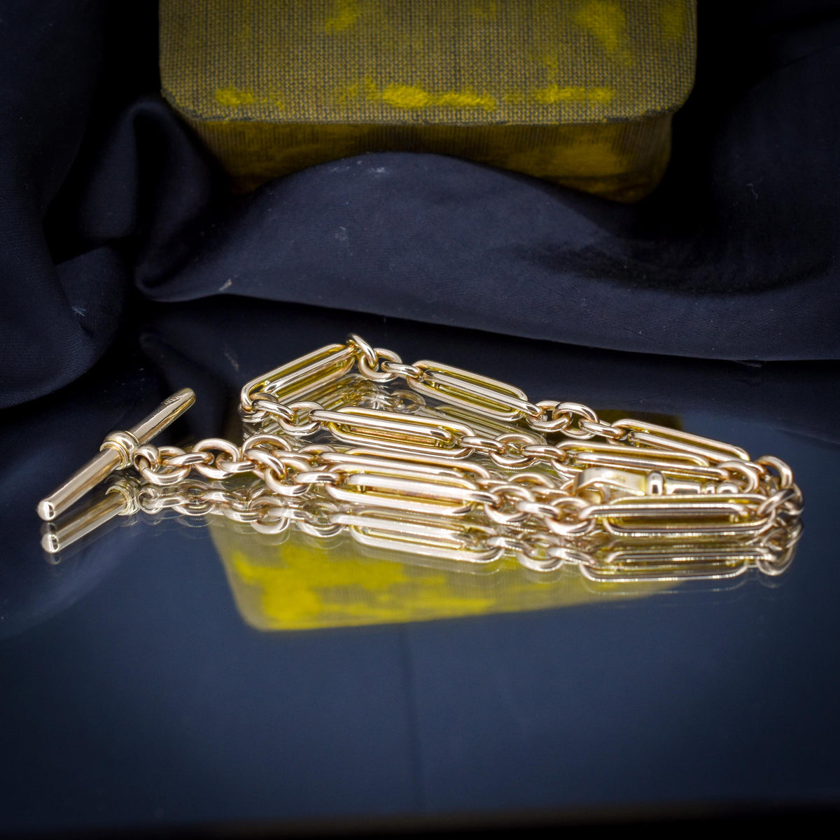 Vintage 10ct Yellow Gold Trombone and Oval Link Albert Chain Necklace | 14.75"