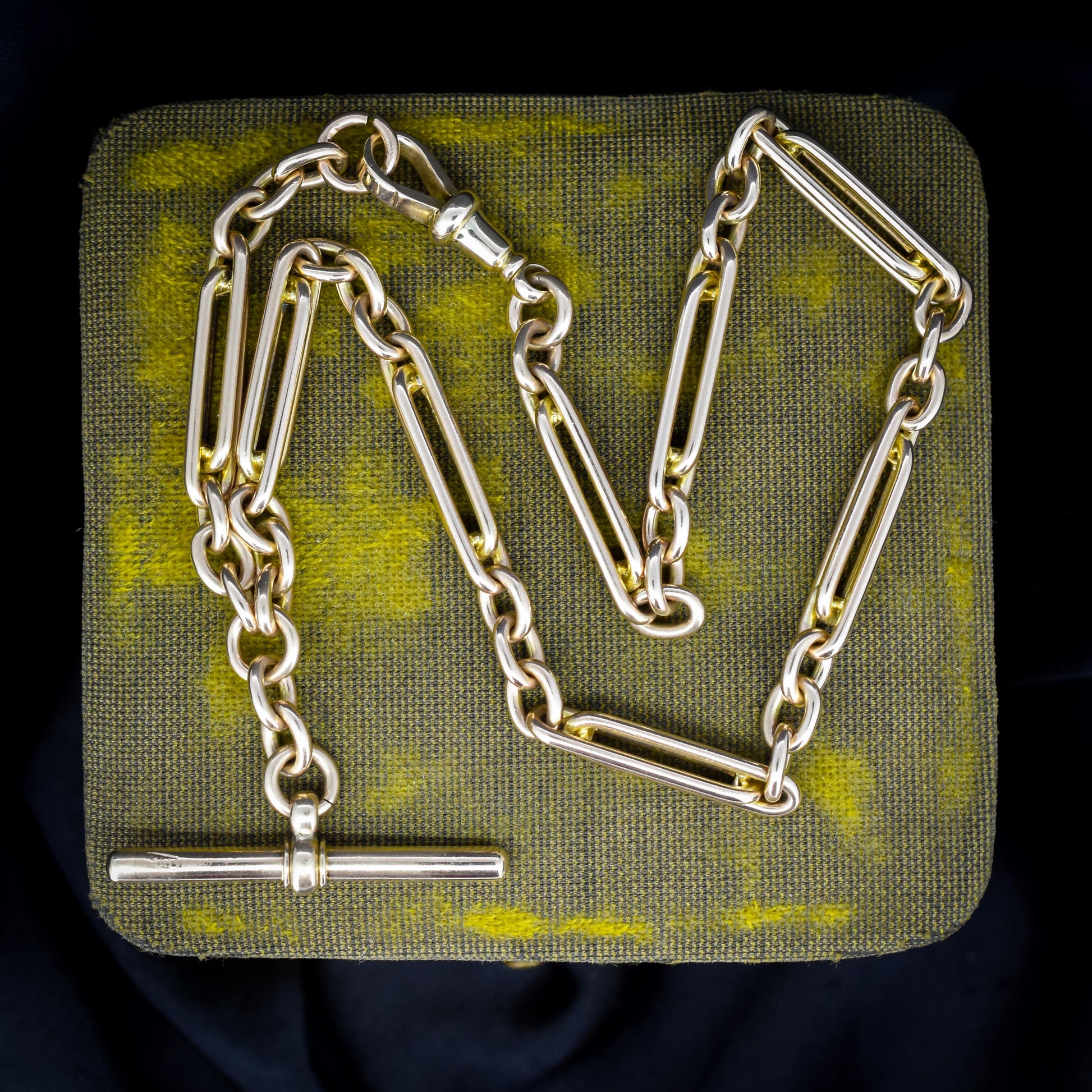 Vintage 10ct Yellow Gold Trombone and Oval Link Albert Chain Necklace | 14.75"