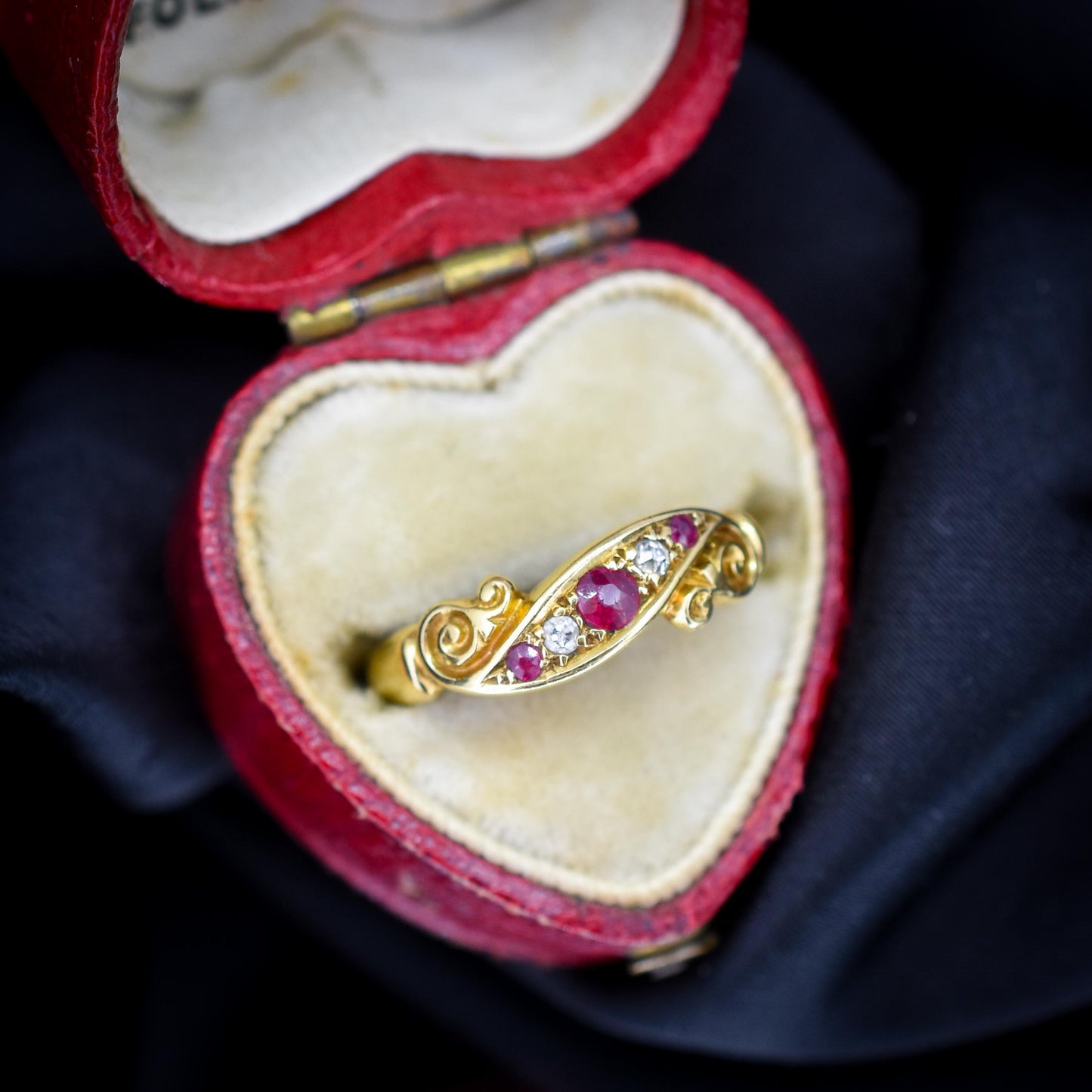 Antique Victorian Ruby Diamond Starburst 18ct Gold Band Ring | Dated 1913
