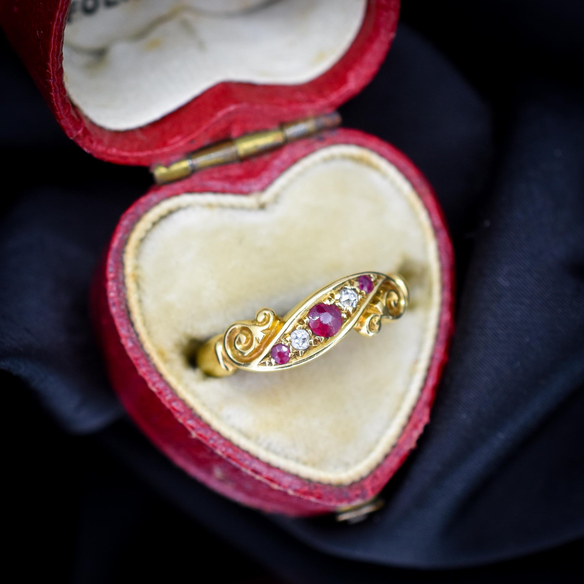 Antique Victorian Ruby Diamond Starburst 18ct Gold Band Ring | Dated 1913