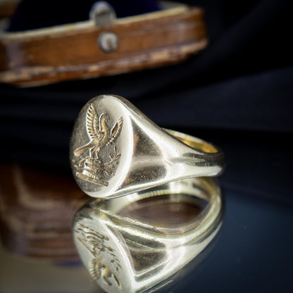 Vintage Heavy Liver Bird 9ct Yellow Gold Seal Signet Ring | 12.5g