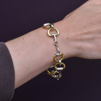 Vintage Multi Tone Sterling Silver Horsebit Snaffle Bracelet | 8.25"