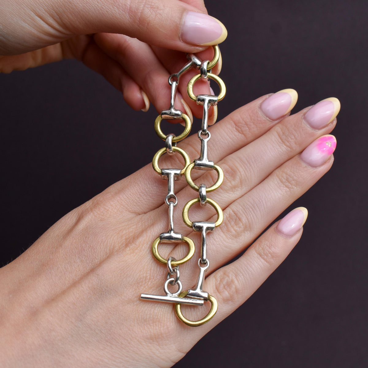 Vintage Multi Tone Sterling Silver Horsebit Snaffle Bracelet | 8.25"