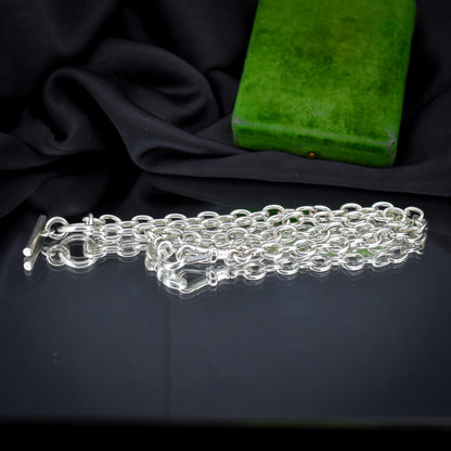 Vintage Sterling Silver Oval Cable Link Watch Chain Necklace with T-Bar and Dog Clips – 18"