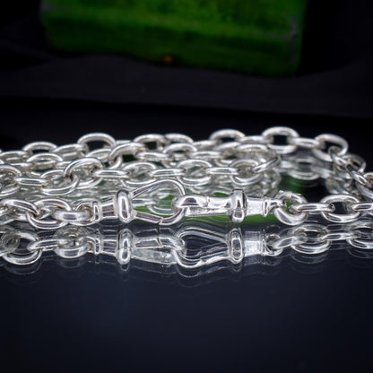 Vintage Sterling Silver Oval Cable Link Watch Chain Necklace with T-Bar and Dog Clips – 18"