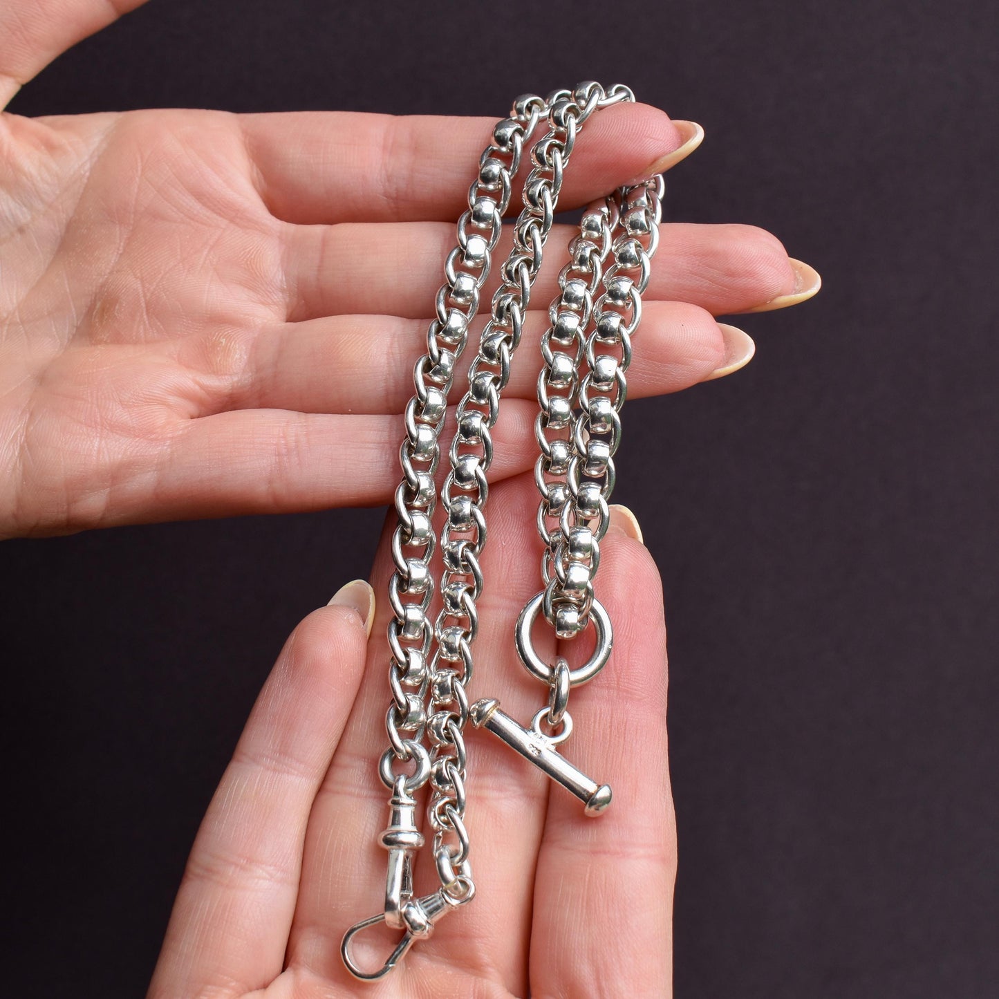 Vintage Sterling Silver Rollerball Albert Watch Chain Necklace | 17.5"