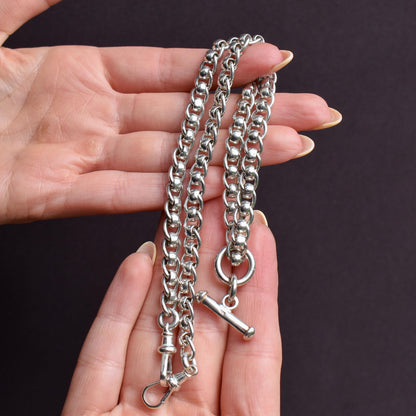 Vintage Sterling Silver Rollerball Albert Watch Chain Necklace | 17.5"
