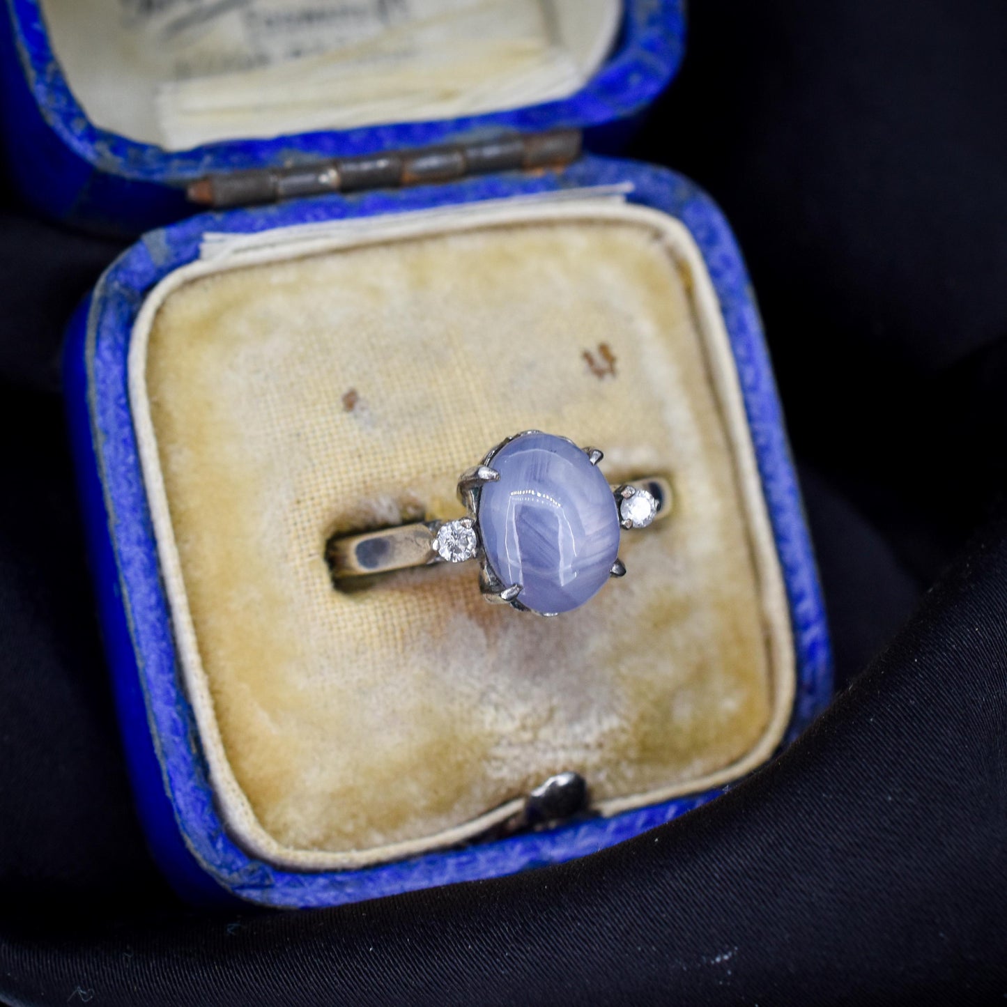 Star Sapphire and Diamond Silver Ring | Vintage Style