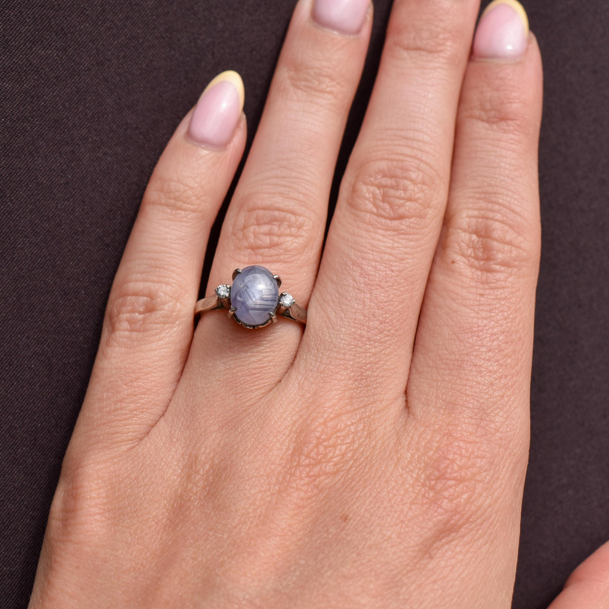 Star Sapphire and Diamond Silver Ring | Vintage Style