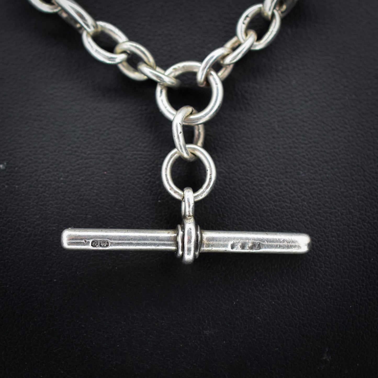 Antique 16.25" Sterling Silver Mariner Anchor Link Watch Chain Necklace