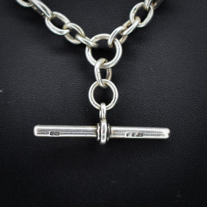 Antique 16.25" Sterling Silver Mariner Anchor Link Watch Chain Necklace