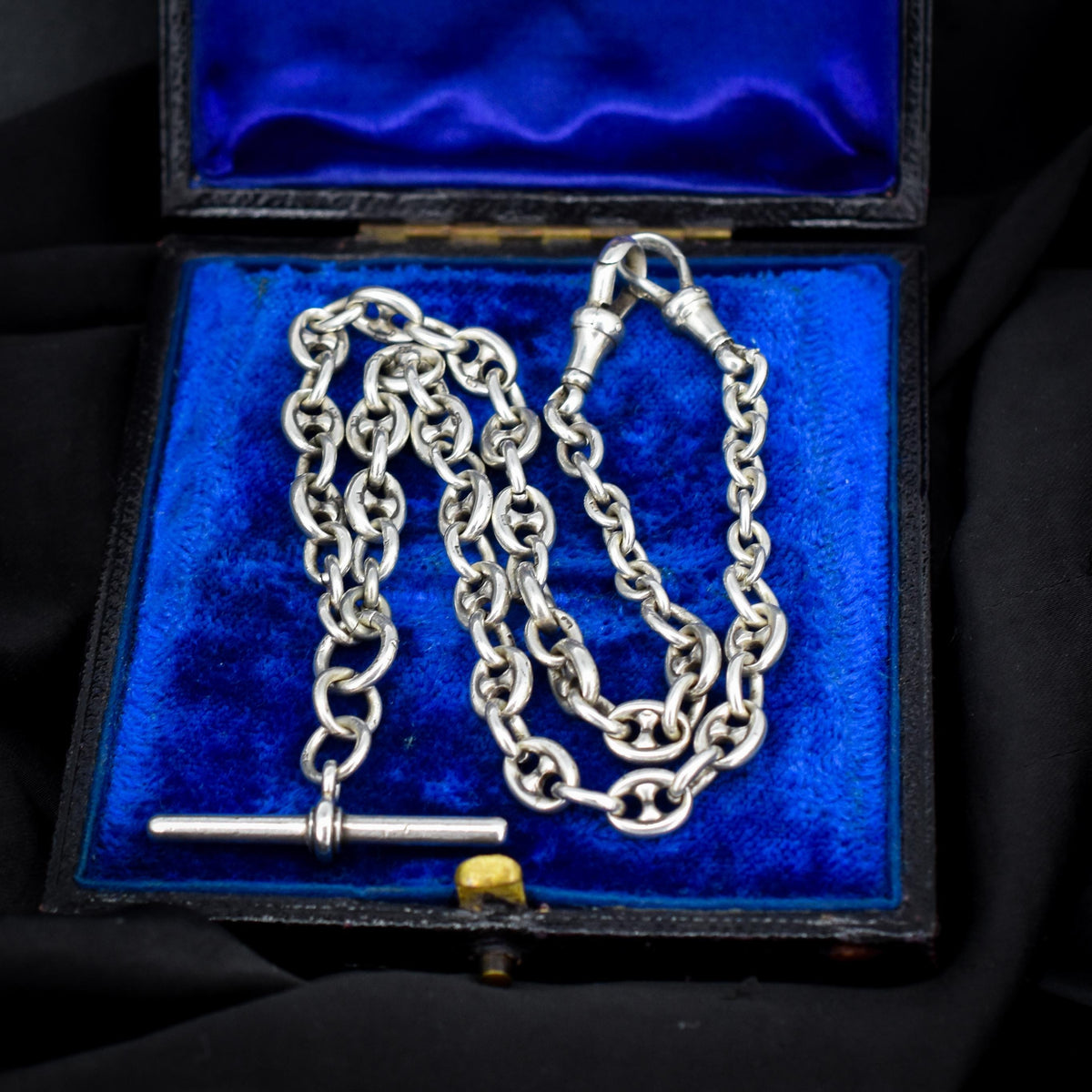 Antique 16.25" Sterling Silver Mariner Anchor Link Watch Chain Necklace