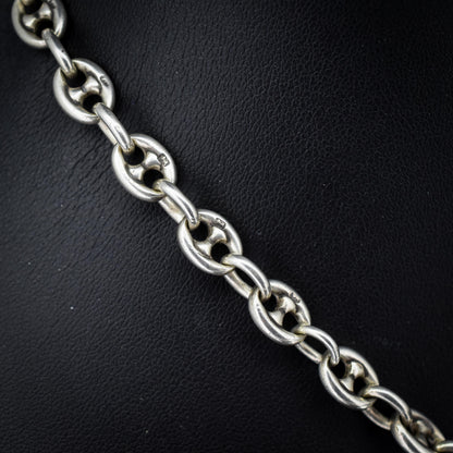 Antique 16.25" Sterling Silver Mariner Anchor Link Watch Chain Necklace