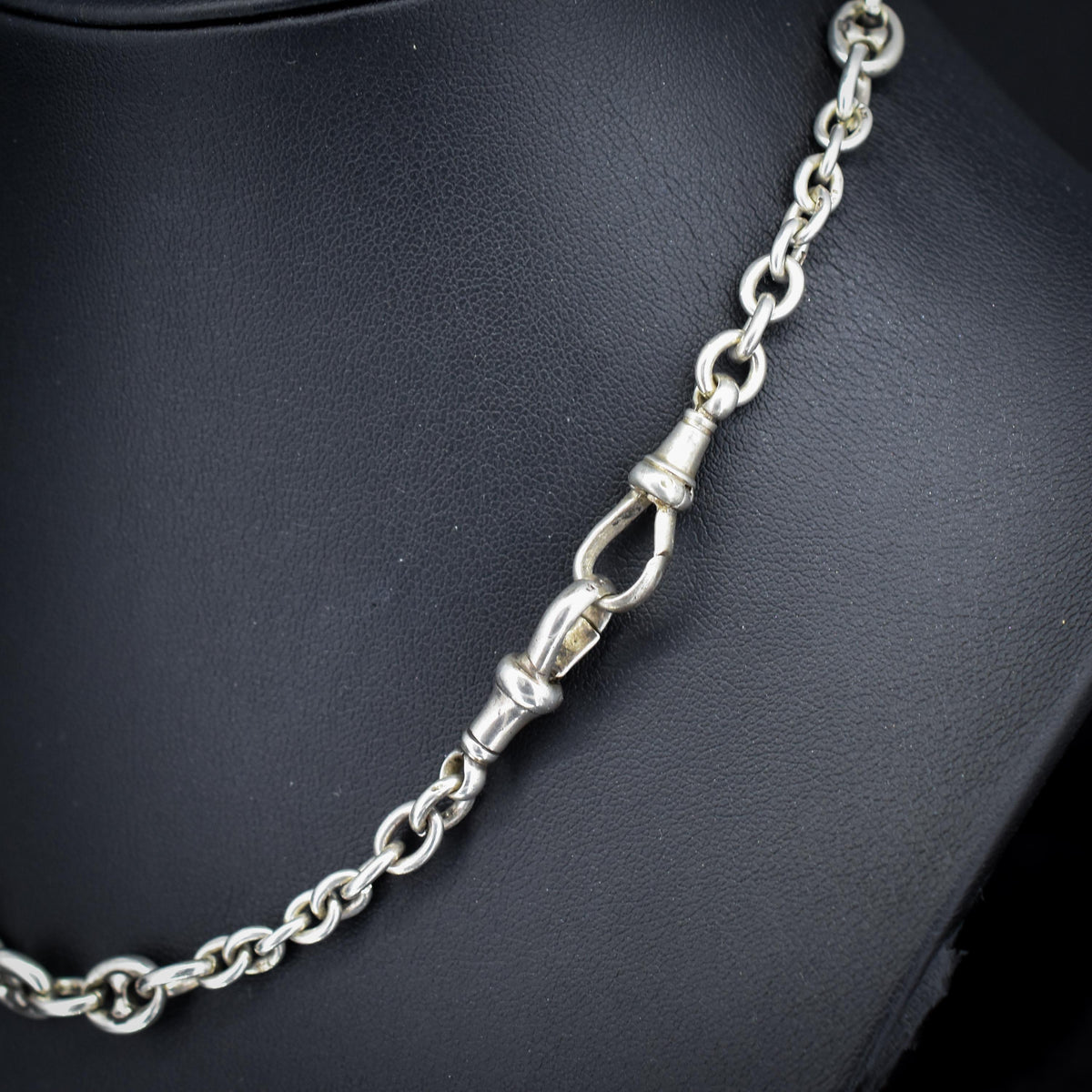 Antique 16.25" Sterling Silver Mariner Anchor Link Watch Chain Necklace