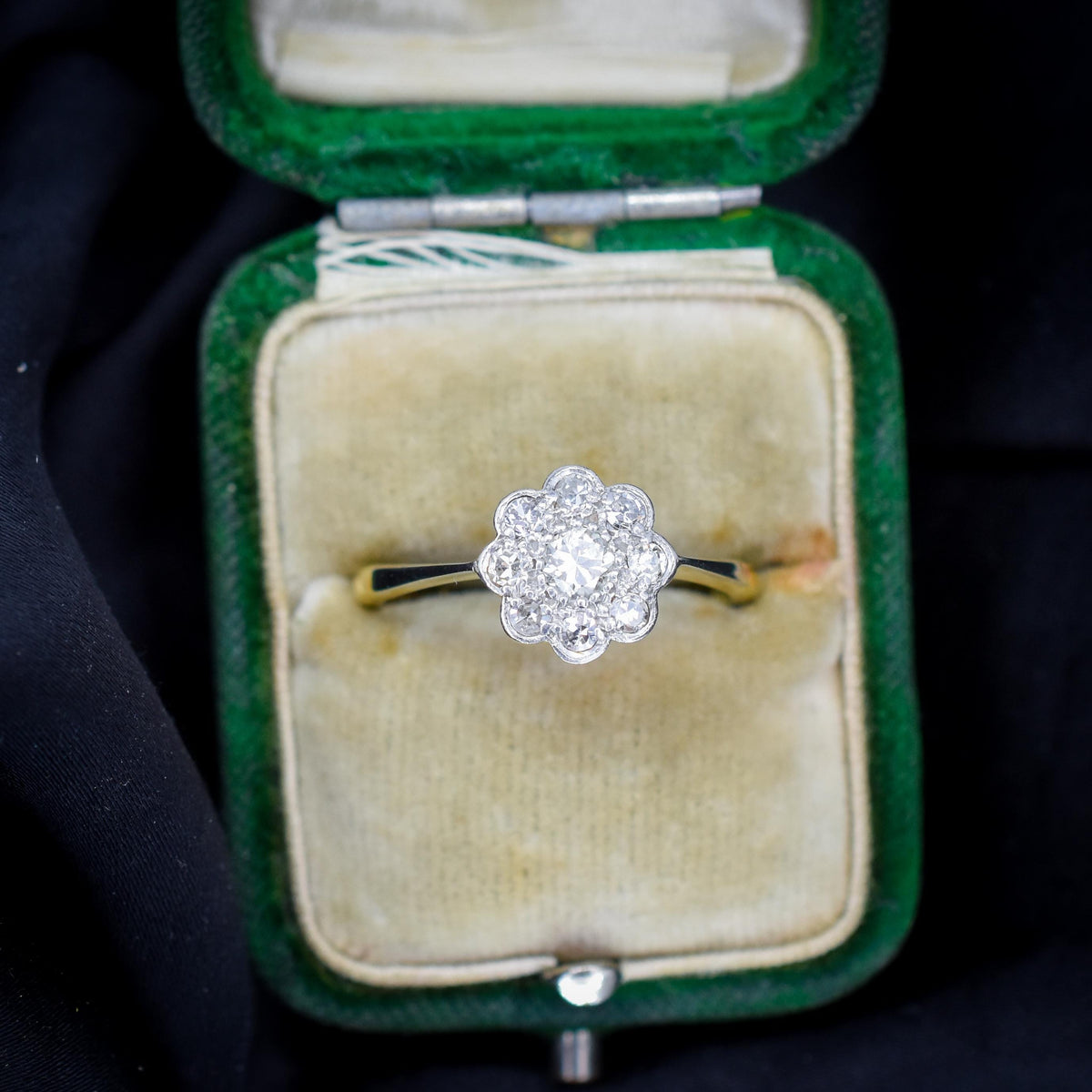 Antique Diamond Cluster Daisy 18ct Yellow Gold and Platinum Ring