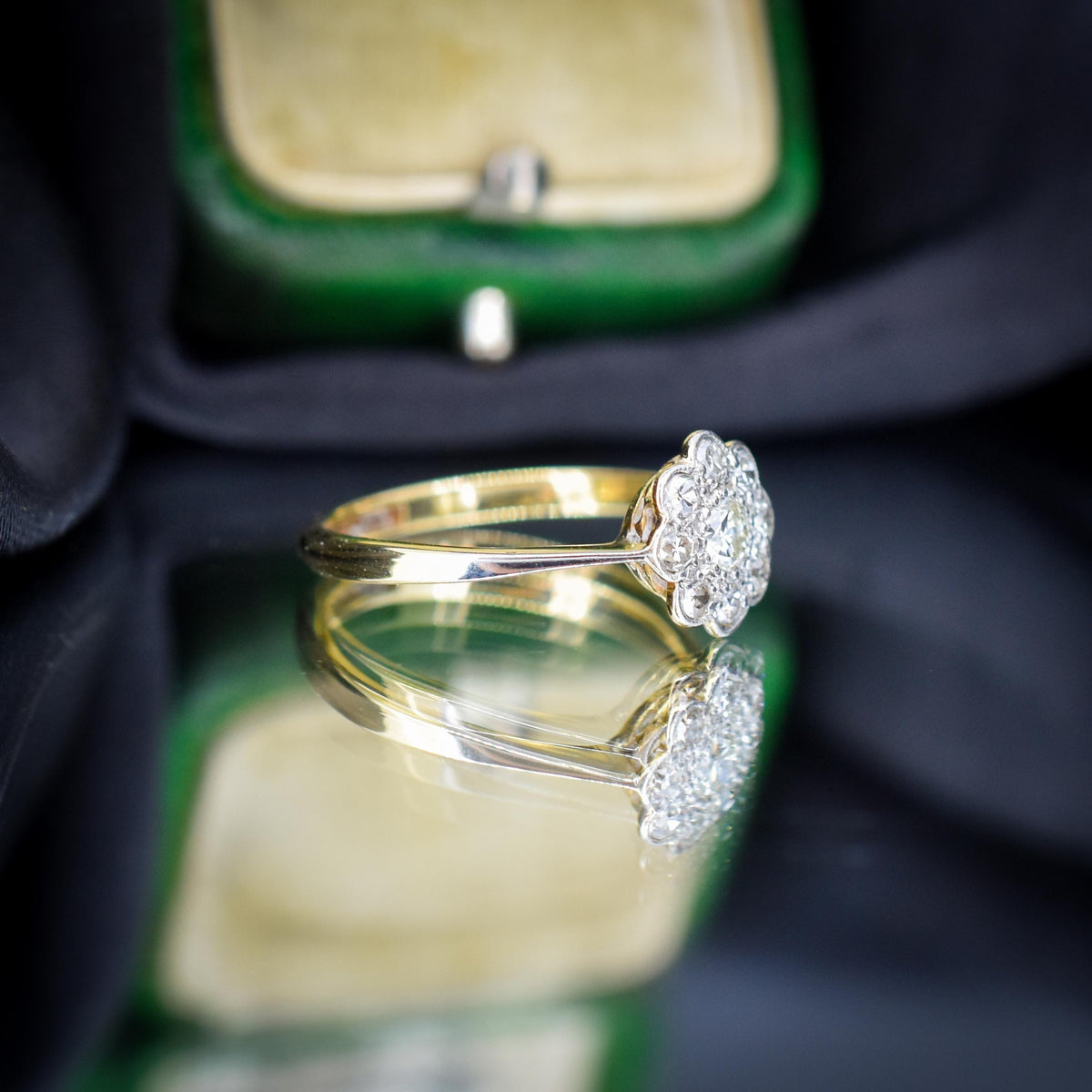 Antique Diamond Cluster Daisy 18ct Yellow Gold and Platinum Ring