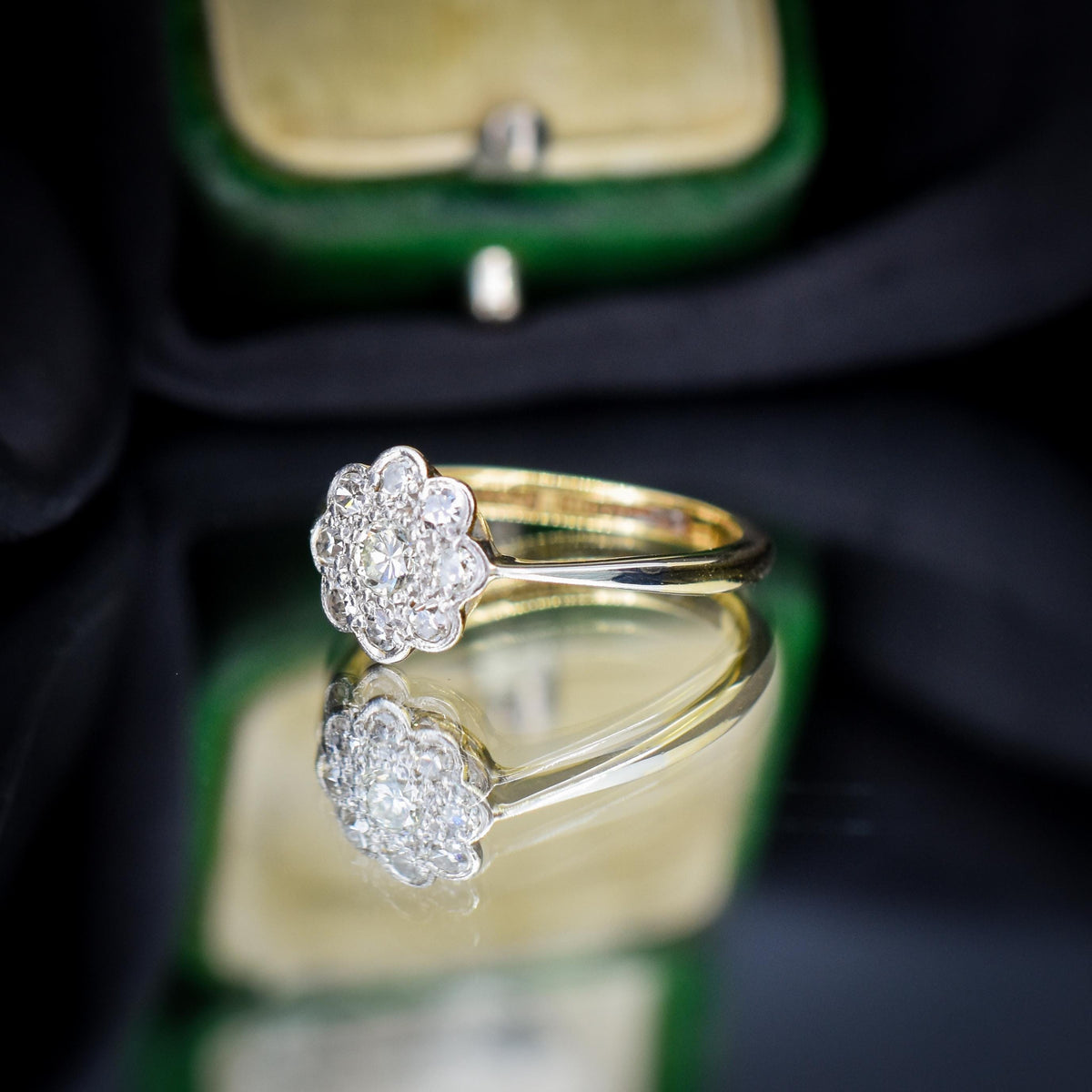 Antique Diamond Cluster Daisy 18ct Yellow Gold and Platinum Ring