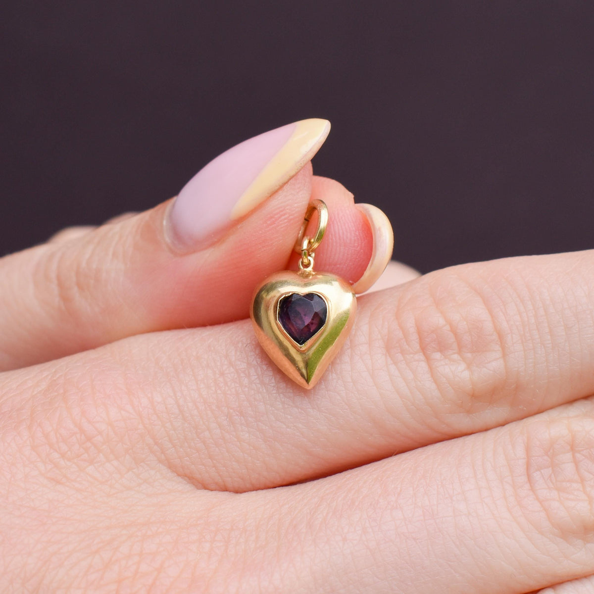 Antique Amethyst Paste Heart 18ct Gold Charm Pendant