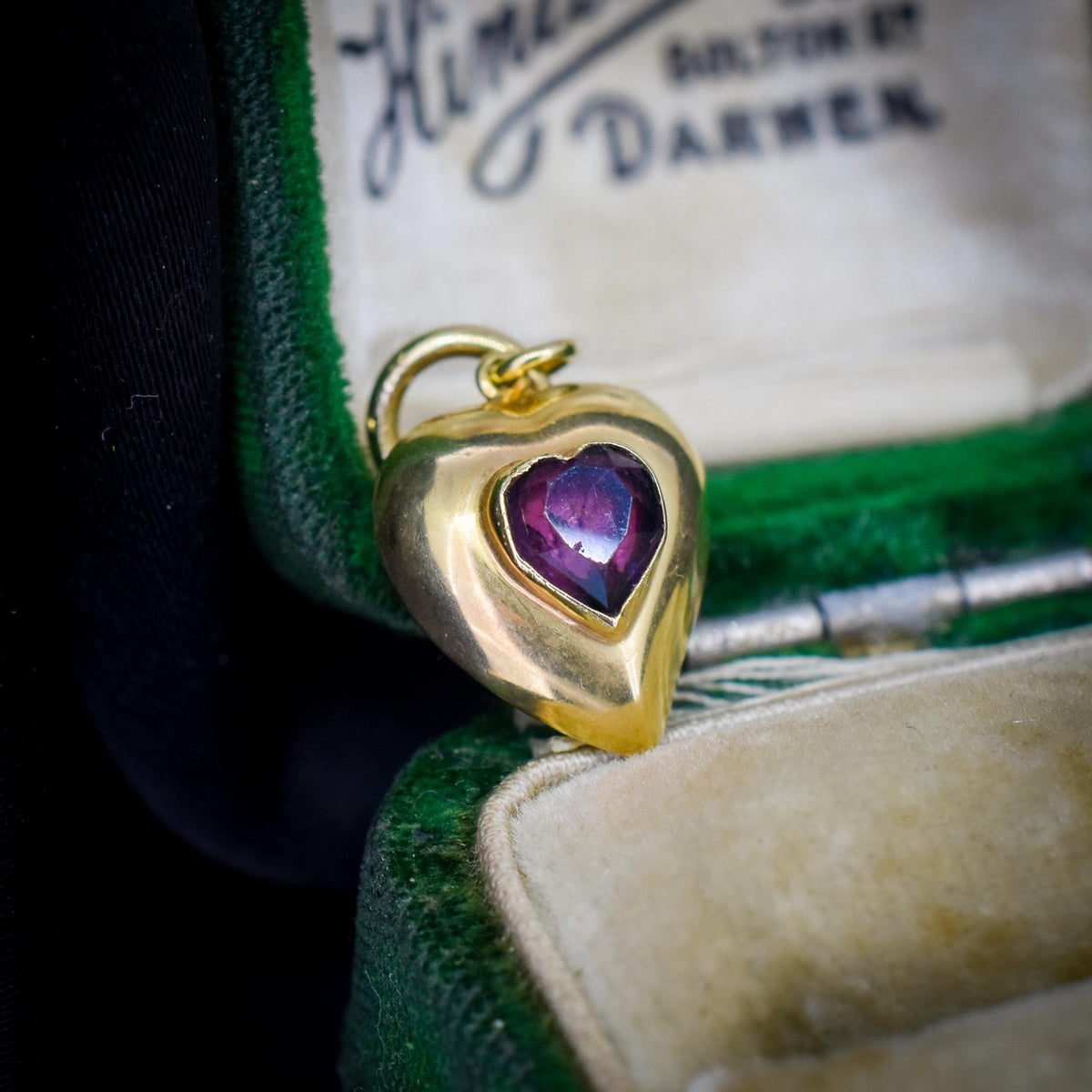 Antique Amethyst Paste Heart 18ct Gold Charm Pendant