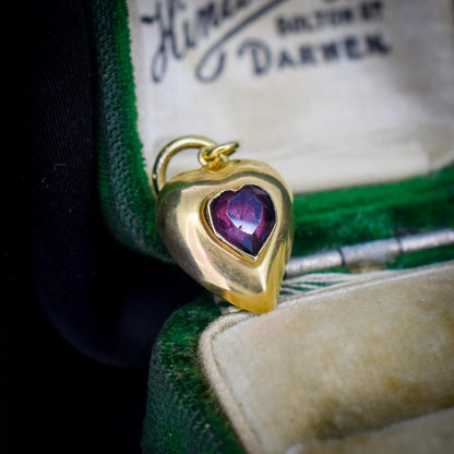 Antique Amethyst Paste Heart 18ct Gold Charm Pendant