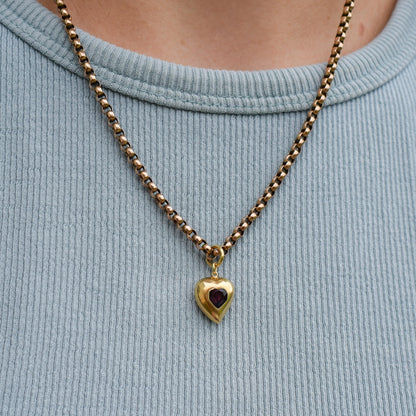 Antique Amethyst Paste Heart 18ct Gold Charm Pendant