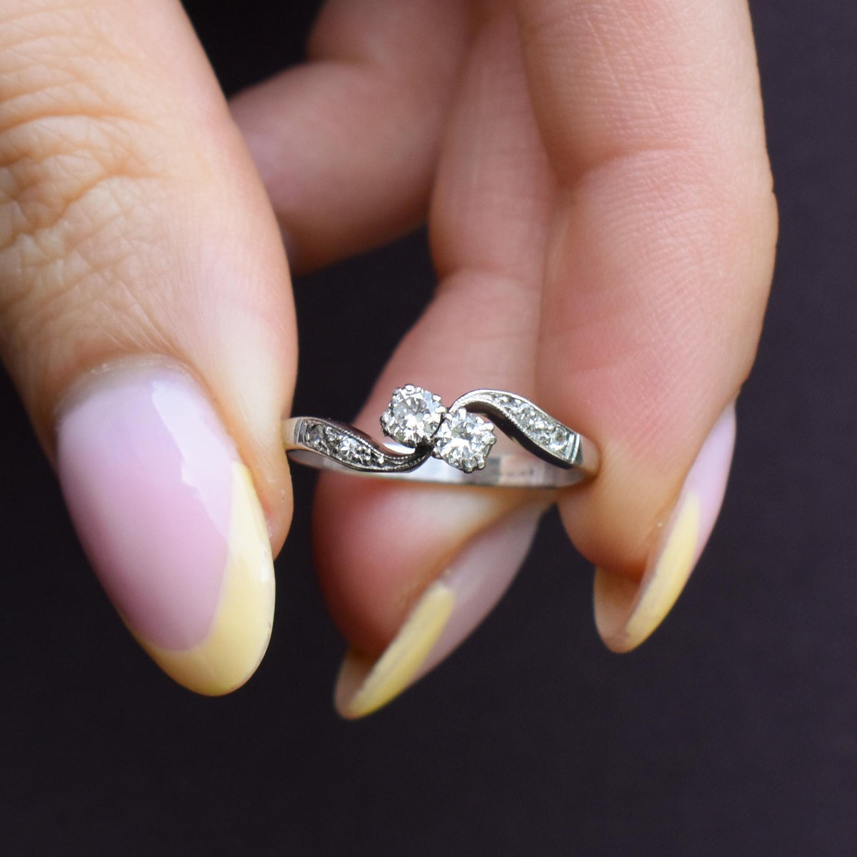 Antique Diamond 'Toi Et Moi' Two Stone Twist 18ct White Gold Ring