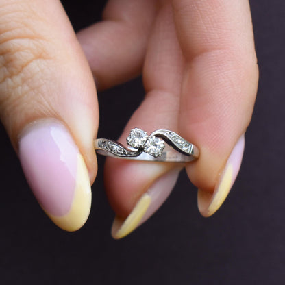 Antique Diamond 'Toi Et Moi' Two Stone Twist 18ct White Gold Ring