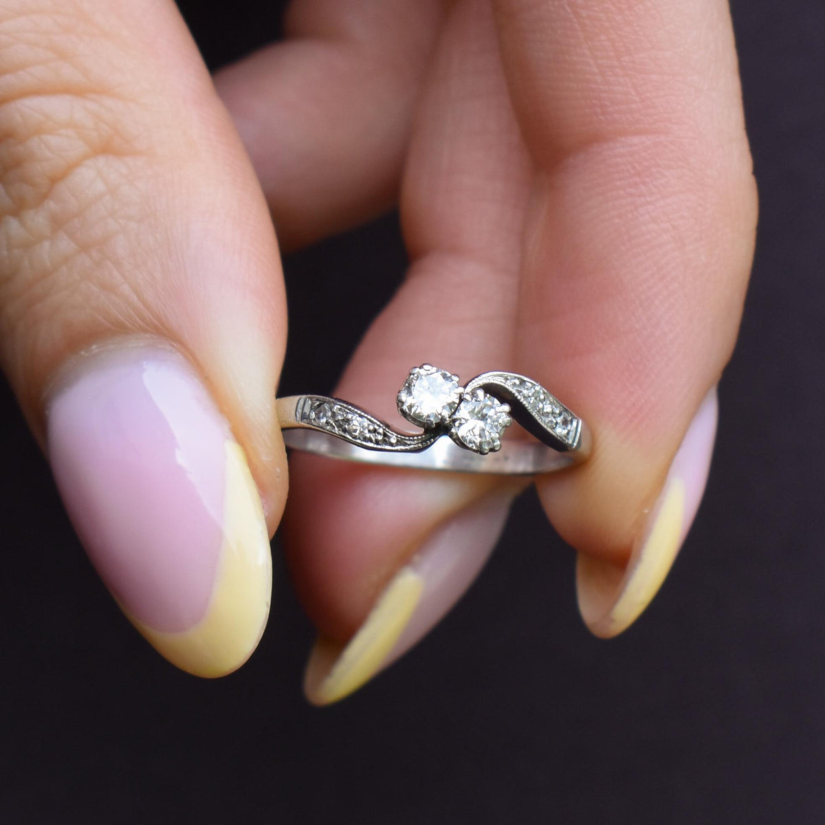 Antique Diamond 'Toi Et Moi' Two Stone Twist 18ct White Gold Ring