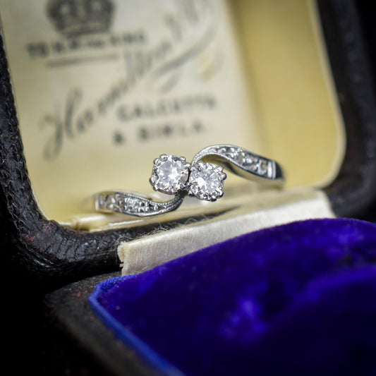 Antique Diamond 'Toi Et Moi' Two Stone Twist 18ct White Gold Ring